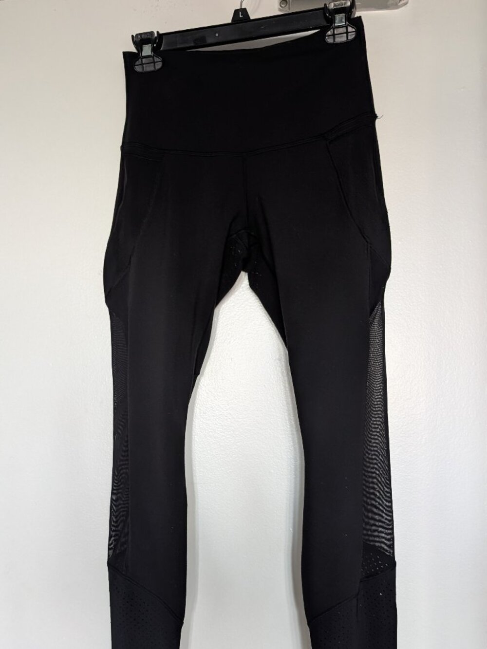 Lululemon Black Leggings with Side Mesh Panels and Hem Mesh Dots